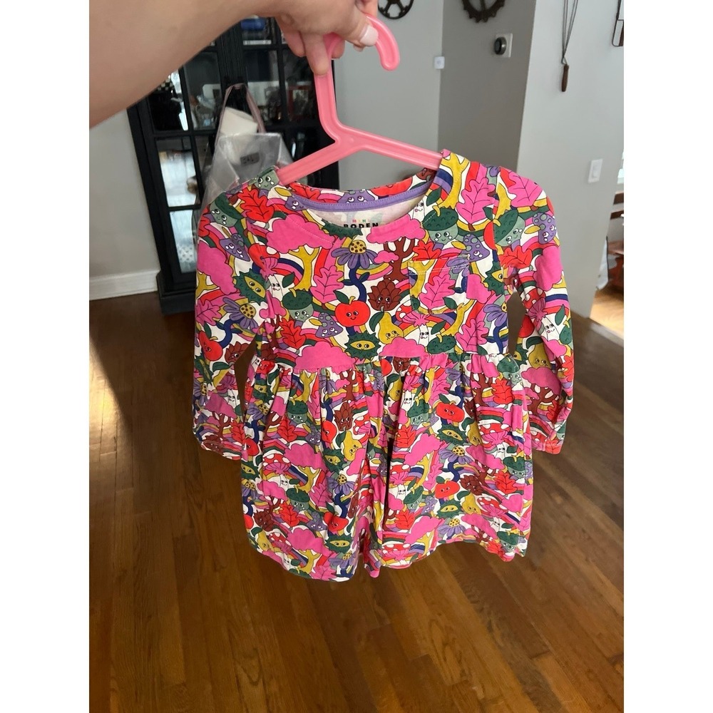 Mini Boden Fun Jersey long sleeve dress fruits acorns girls 4-5